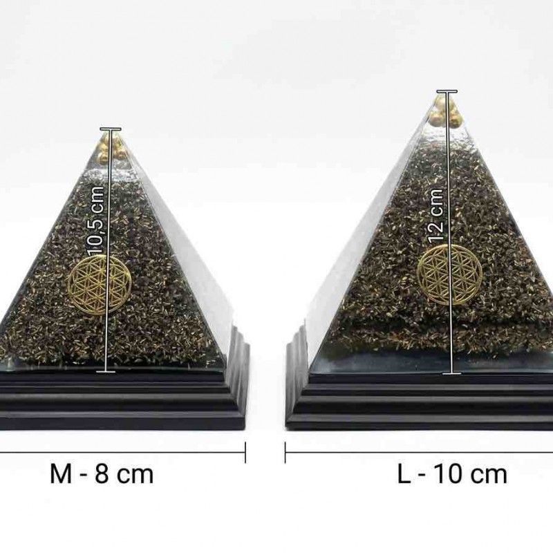 PIRAMIDE ORGONITA SHUNGITA Y BRONCE